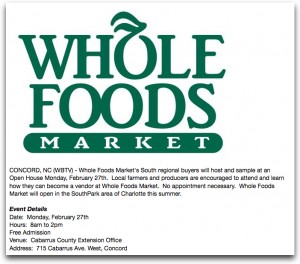 Whole Foods Market looking for local vendors southpark